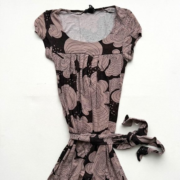 H&M Belted Long Top of Dress Brown Floral ( US4 ) - Picture 1 of 2